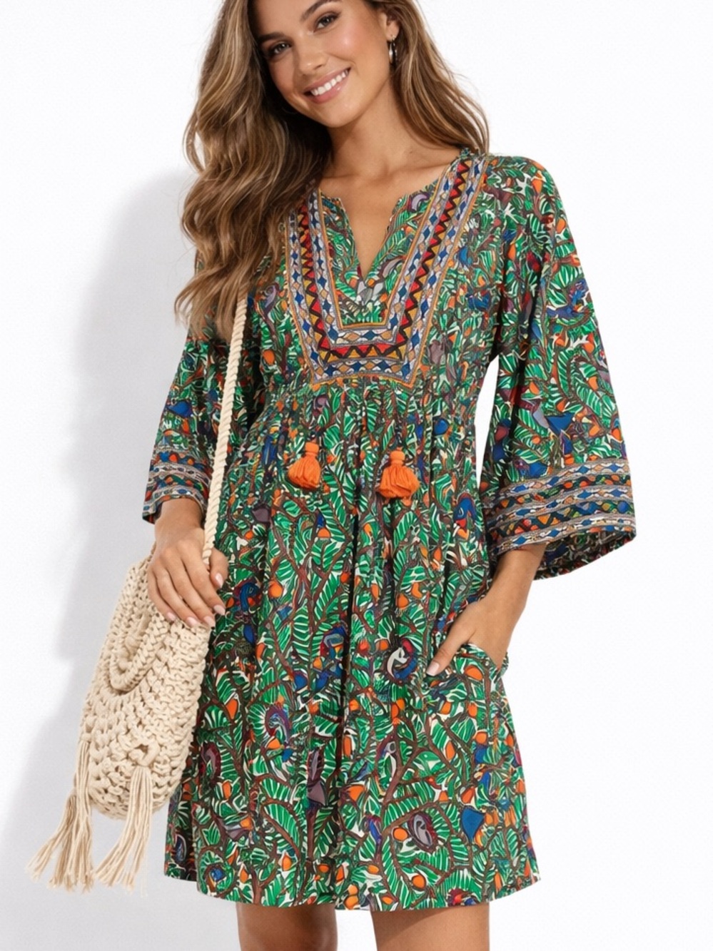 NWT Tory Burch Embroidered Tropical Print Tassel